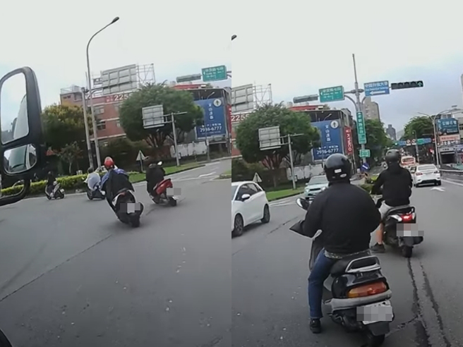 机车族不想乖乖排队，从外车道直接左转，甚至不等左转灯亮，有骑士日前就在路口一连撞见5辆机车直接左转，结果全被前方的警察拦下开单。（翻摄自YouTube）