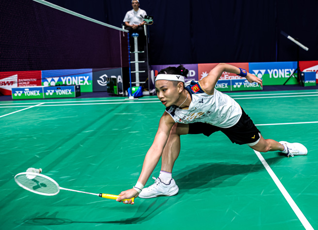戴资颖法国公开赛首战与「交大学霸」许玟琪上演台湾内战，小戴直落二收下双方对战2连胜。（Badminton Photo提供）