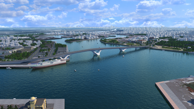 安平渔港跨港大桥完工，城平路可直接连接永华路，节省10分钟车程，纾解安平交通壅塞问题。(林依婷提供)