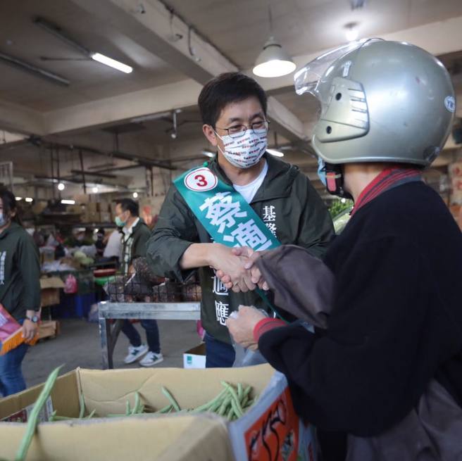 民进党基隆市长参选人蔡适应(右二)到基隆果菜批发市场扫街。(图取自蔡适应脸书)