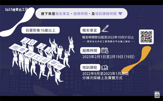 「台湾灯会」活动预计召募3500位志工，截至目前已有2600多人加入团队。（摘自志工召募影片）