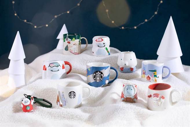 星巴克新款馬克杯出現各式可愛小動物，純白色系呼應白雪耶誕季節。（星巴克提供）
