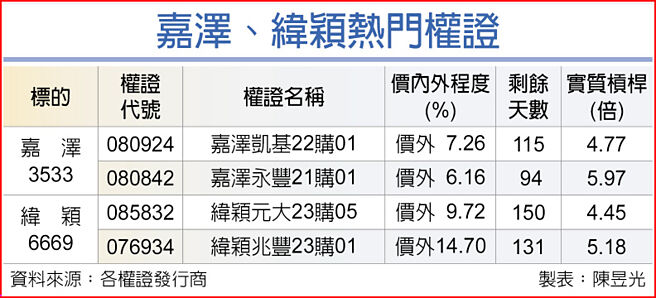 嘉泽、纬颖热门权证