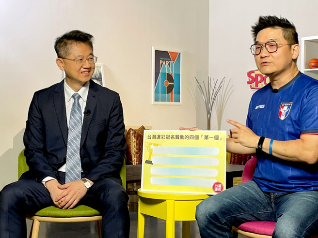 台湾运彩总经理林博泰（左）在节目中分享运彩赞助支持国内运动团队或赛事的点滴。（中时新闻网摄）