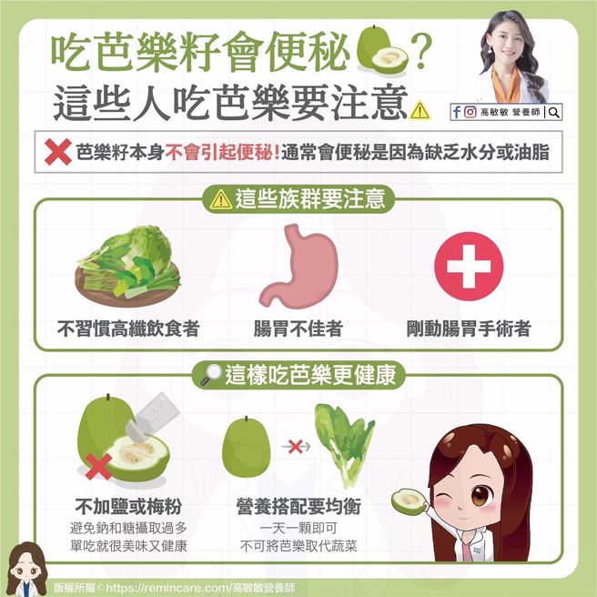 習慣高纖飲食者、腸胃消化不佳，以及剛做完腸胃手術的人建議少吃或先不要吃芭樂籽。(翻攝自高敏敏臉書)