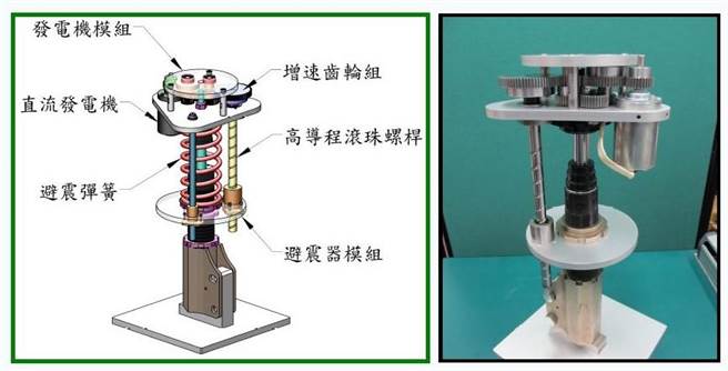 张文桐发明的「发电避震器」已完成具体化雏型之开发工作。（国立台湾海洋大学提供／张志康基隆传真）