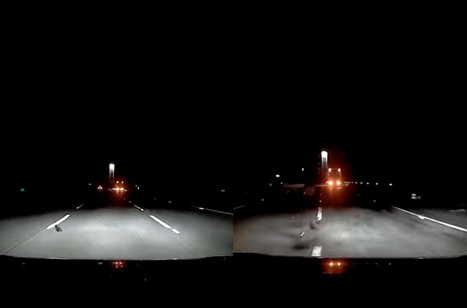 駕駛漆黑的國道上突然向右閃，原本左側車道竟出現事故車，網友也驚嘆駕駛眼力好。（翻攝自臉書爆怨公社）