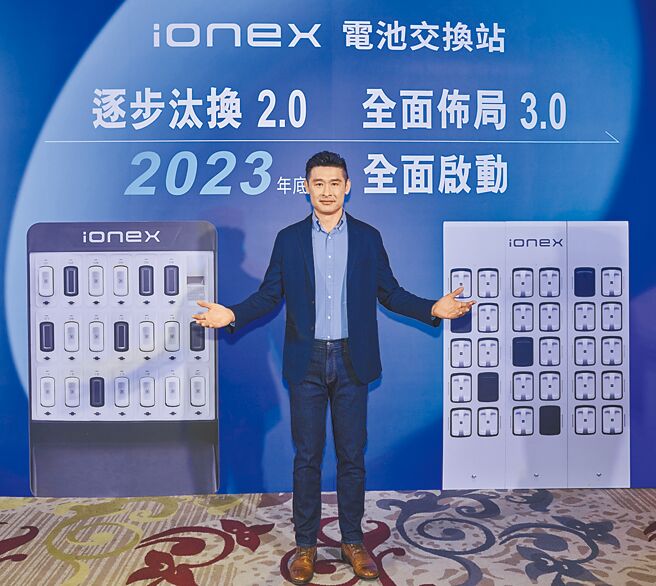 KYMCO集团董事长柯胜峯宣示，全面布局3.0的Ionex电池交换系统升级计画，将于2023年底正式启动。图／光阳机车提供