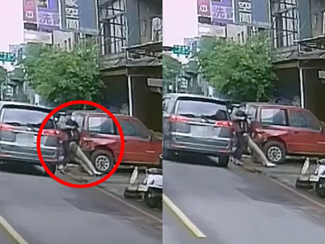 羅姓女子走在路邊遭轎車從後方猛撞，當場失去意識倒地，轎車駕駛42歲簡姓男子下車查看後，見對方昏迷不起，竟直接抬起女子拖到一旁屋簷下。（翻攝自臉書「爆料公社」）