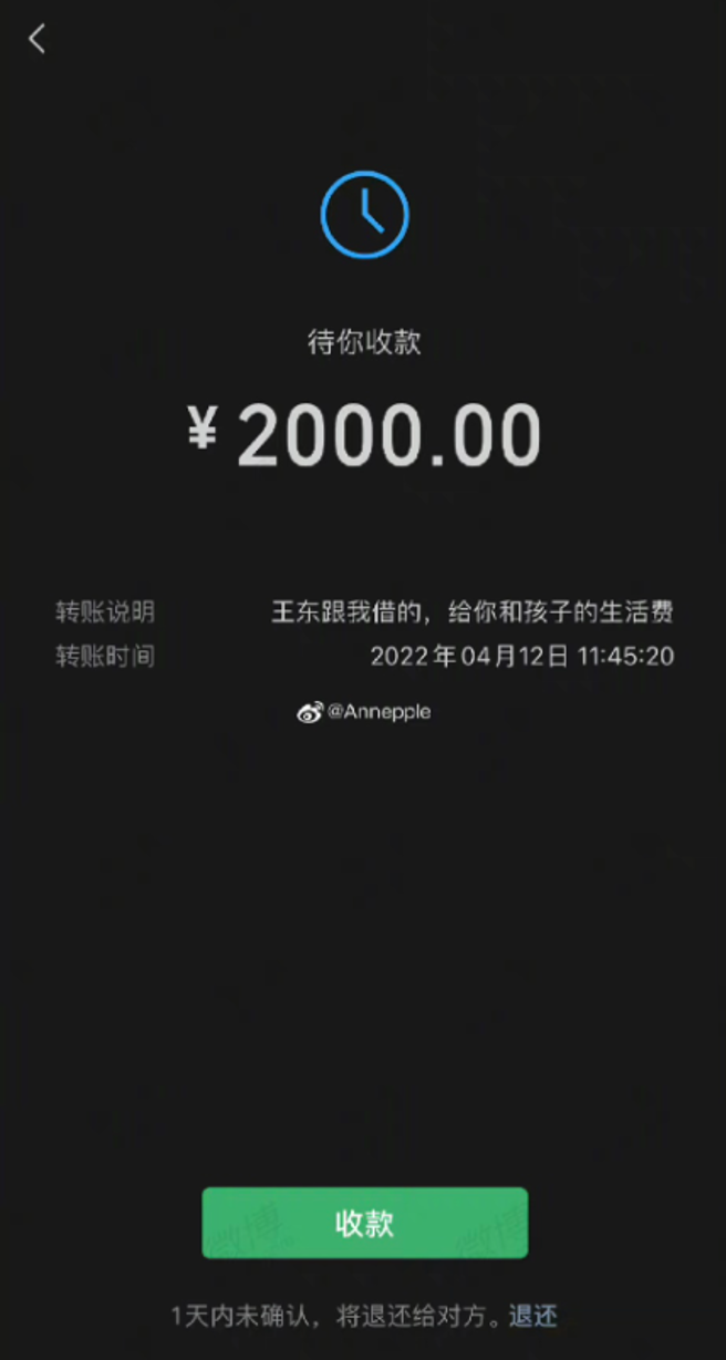 王东甚至还请姊姊匯家用给老婆。（图／微博@Annepple）