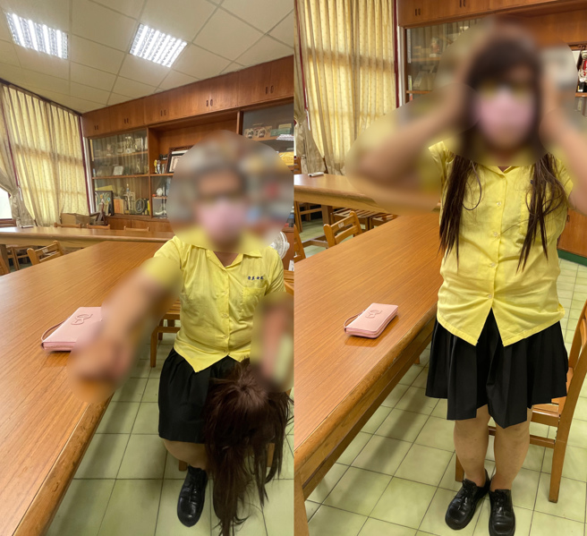 他「黃衫黑裙」戴長髮混入景美女中，學生通報逮捕「怪叔叔」畫面曝光。(葉庭欣/翻攝)
