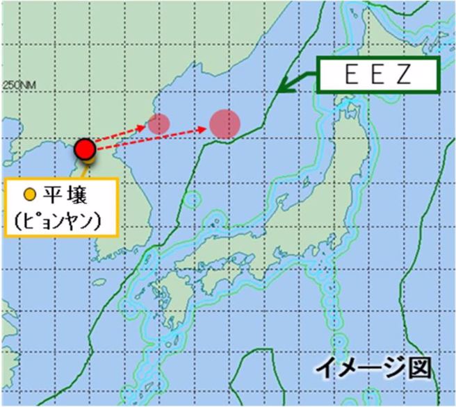 日本防衛省稍早提出的北韓飛彈試射方位。(圖/防衛省)