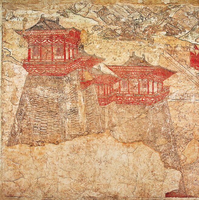 揭取自陕西省乾县懿德太子墓的《阙楼图》可看出唐代建筑形制。（中华翰维文化推广协会提供）