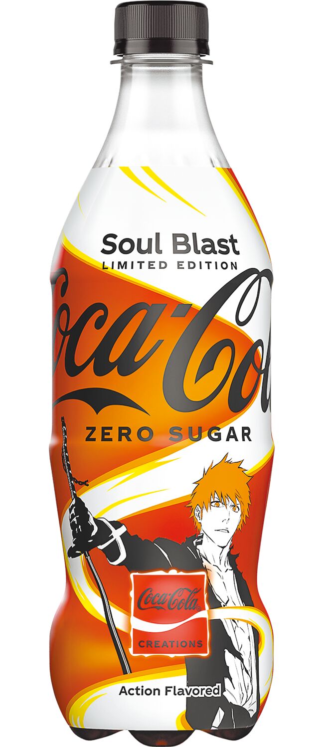 可口可乐持续玩创意，5月才推首款以太空为灵感的商品，近期再与日本动画「BLEACH 千年血战篇」联名，推限定新品「魂·境Soul Blast」（见图）600毫升39元，标榜无糖、无热量，口味同样成谜要让民眾自己体验。（可口可乐提供）