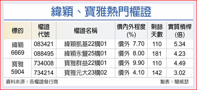 纬颖、宝雅热门权证