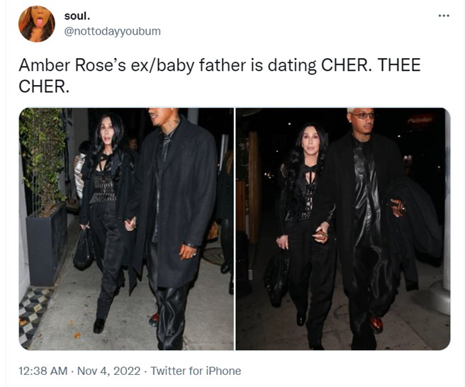 雪儿热恋小40岁男友，也就是音乐制作人亚歷山大爱德华。( soul twitter)