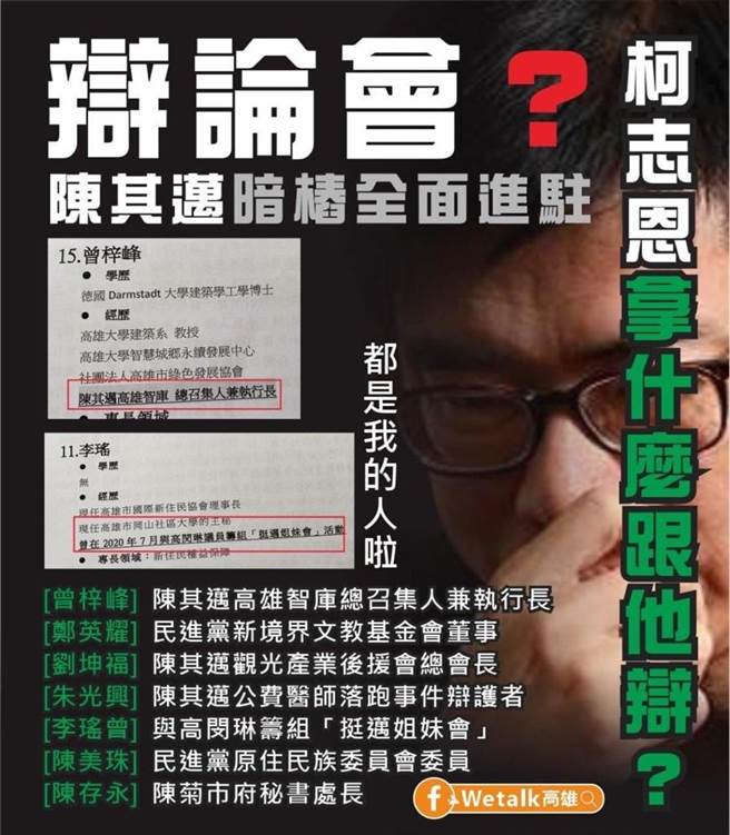 脸书社团「we talk高雄」发文指出，高雄市选委会提出28位提问人名单，竟然高达四分之一都是陈其迈的人，对此，高雄市选委会驳斥。（摘自脸书we talk高雄社团）