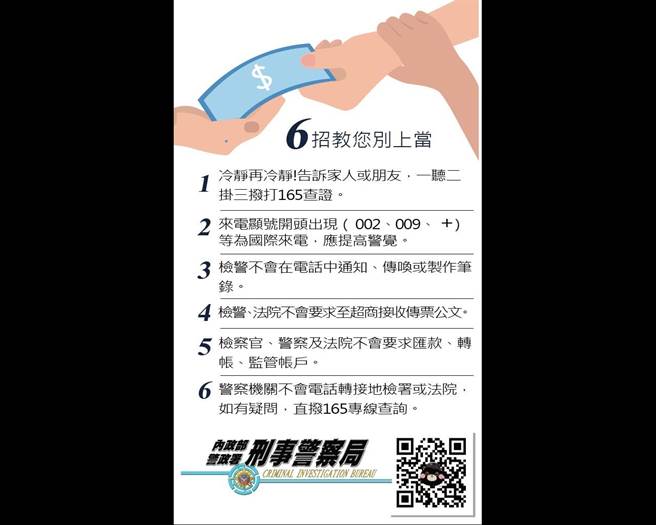 警方提醒预防假检警诈骗的方法。(翻摄照片／林郁平台北传真）