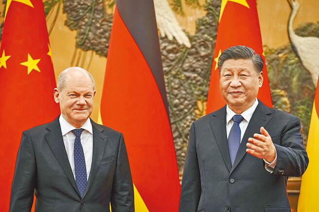 德国总理萧兹抵北京，会晤中国国家主席习近平。图／美联社
