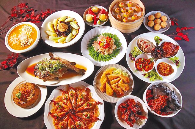 板桥凯撒大饭店「欢飨岁末旺年宴」专案，包含5道开胃前菜及8道美馔、港点甜品。（板桥凯撒大饭店提供）