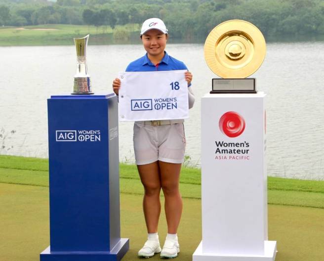 台北市和平高中高三黄亭瑄，在2022亚太女子业余高球锦标赛夺冠，是台湾女将第一人。（中华高协提供）