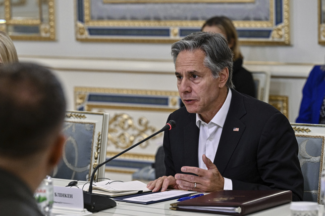 9月8日，美国国务卿布林肯会见乌克兰总统泽伦斯基资料照。（美联社）