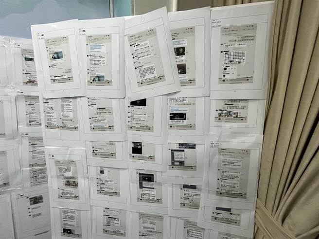 高虹安將相關事證貼滿了整面牆。（葉家瑋攝）