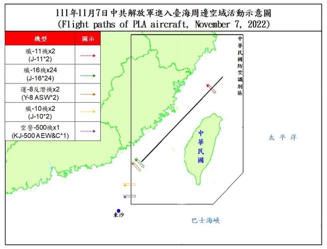國軍運用任務機、艦及岸置飛彈系統嚴密監控與應處。（國防部提供）