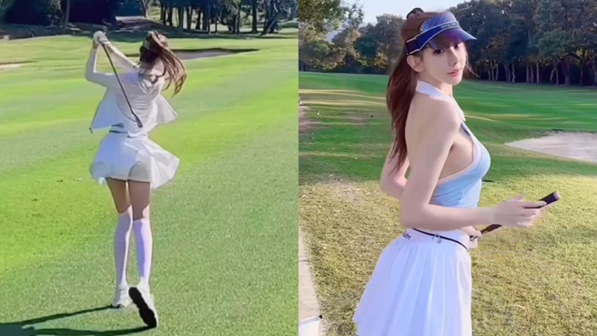 謝熙婷打高爾夫沒注意裙擺飛高，被網友懷疑是不是走光了。(圖/謝熙婷 IG)