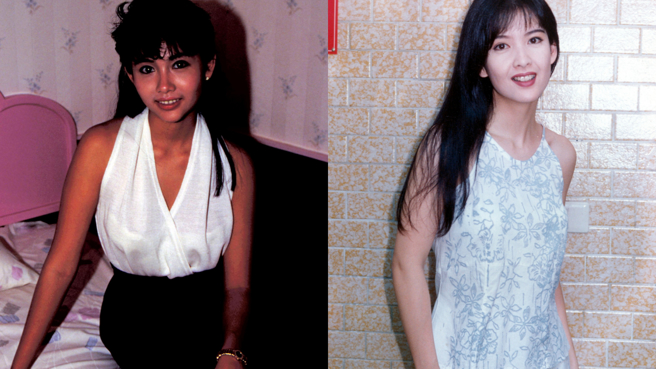 邱淑贞(左)、周慧敏(右)和翁慧德、张敏的昔日美照出土。(图/杨约翰、陈曙光 摄)