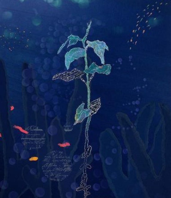 2022年创作海底发光植物的插画，获安徒生(国际)艺术奖金奖。(图／旺旺中时文化传媒(北京)有限公司提供)
