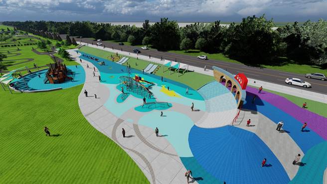 西滨庆安水道水岸游憩公园，包含活动广场、亲子海洋游乐场、儿童自行车练习场、越野单车PUMP TRACK场地 、宠物公园及停车场等。（吴敏菁摄）