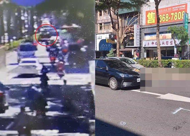 1名駕駛開車與62歲父親騎車載9歲女兒發生車禍，父親和女兒遭撞擊後疑似撞上分隔島，雙雙慘死。（翻攝畫面、讀者提供）