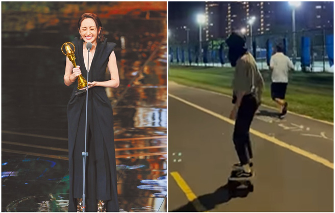 金钟视后柯佳嬿下班到河堤溜滑板。（图／中时资料照；IG@alicekochiayen）