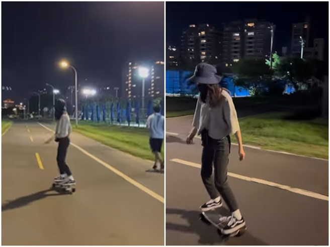 柯佳嬿在河滨公园溜滑板，路人没认出她。（图／IG@alicekochiayen）