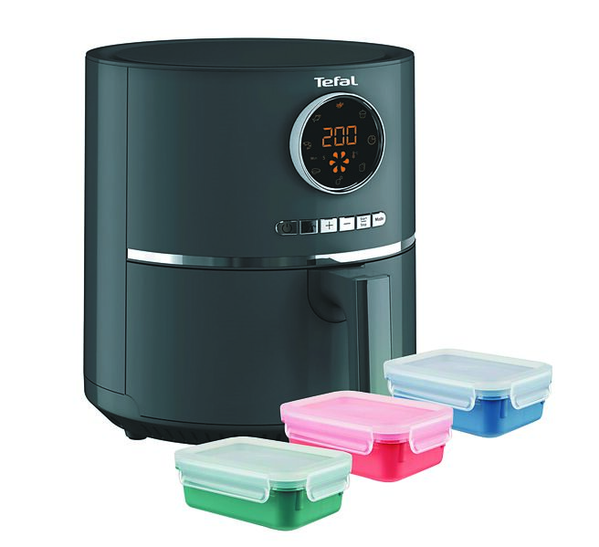 SOGO復兴馆抗通膨Tefal法国特福Ultra气炸锅＋MasterSeal彩色PP保鲜盒3入，原价4560元／组，特价2490元／组，限量30组。（SOGO提供）