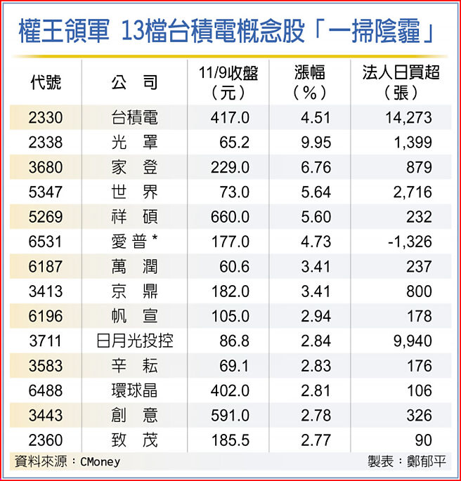 权王领军 13檔台积电概念股「一扫阴霾」