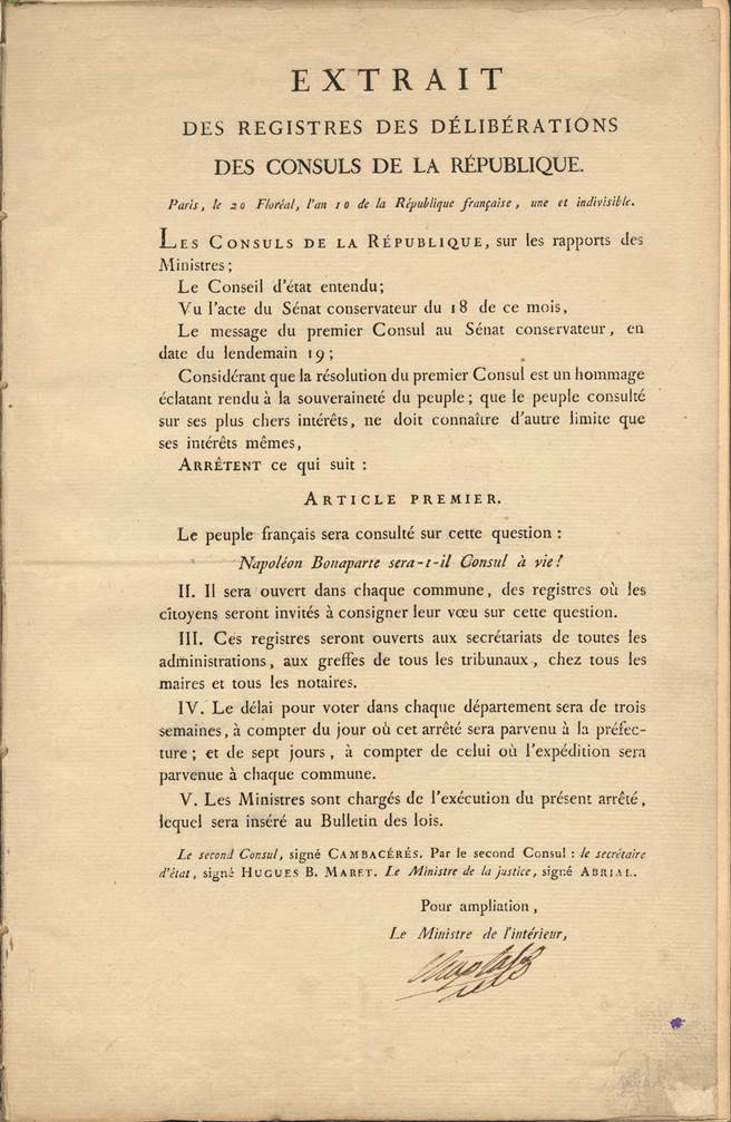 澄定堂寄存于国家图书馆的拿破崙终身执政正本文件。（国家图书馆提供）
