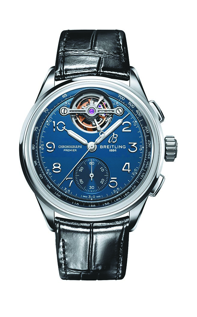 百年灵Premier B21 Chronograph Tourbillon 42 Willy Breitling铂金款计时码表，210万元。（BREITLING提供）
