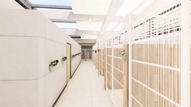 瑞芳動物之家考量犬隻心理狀態及視覺特性，為犬隻量身打造犬舍。（新北市動保處提供）