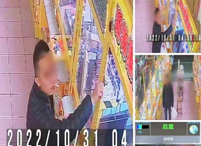 黄姓男子日前行窃后里区一家娃娃机店商品，犯行被店内的监视器「全都录」。（图／民眾提供）