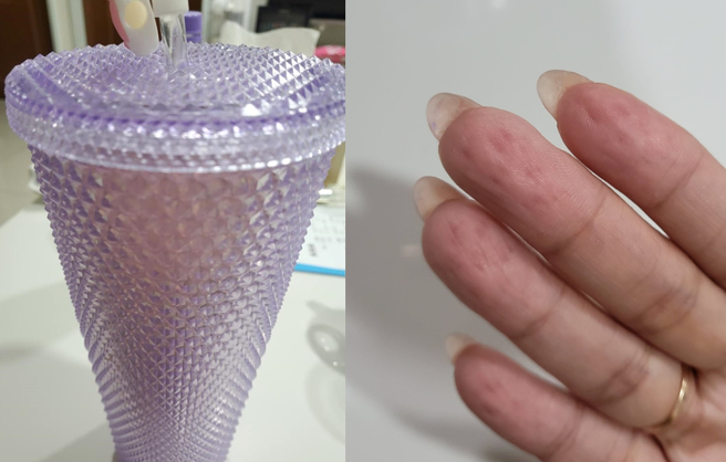 一名女網友買了星巴克推出的水杯，卻覺得每次使用都像是在「去角質」。（翻攝自爆怨公社）