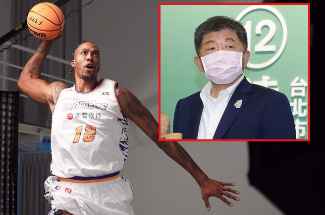 「魔獸」霍華德加盟T1桃園雲豹引起旋風，陳時中指魔獸選的12號剛好是他的競選號次，「可能他是想蹭我的熱度」。（資料照／大圖：季志翔攝、小圖：桃園永豐雲豹提供／合成）