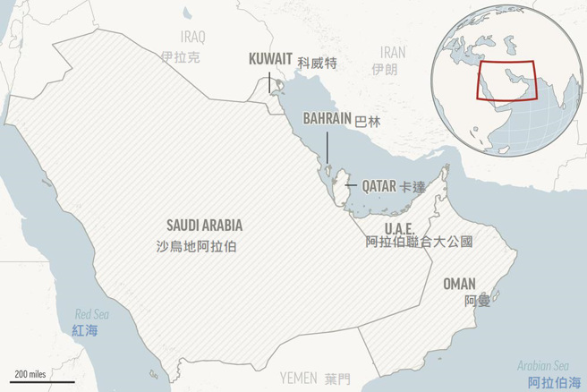 西亚地区相对位置图。(图/美联社)