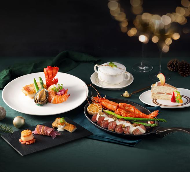 「王品牛排」推出新主餐「澳洲和牛佐海大虾」及「龙虾佐鲍鱼海鲜拼盘」。（王品集团提供）