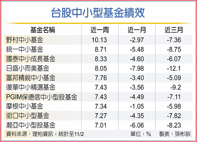 台股中小型基金绩效