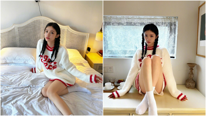 林允晒出白色毛衣照片。（图／翻摄自林允微博）