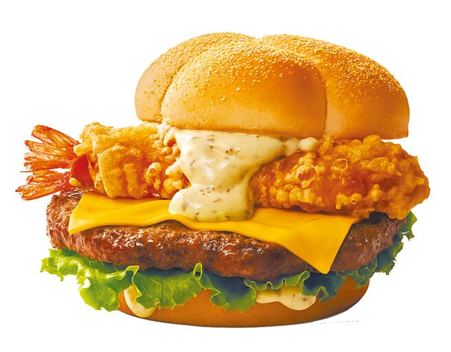 「炸虾天妇罗安格斯牛肉堡」以炸虾天妇罗搭安格斯牛肉呈现质感美味，去年一开卖就火速售完。（麦当劳提供）