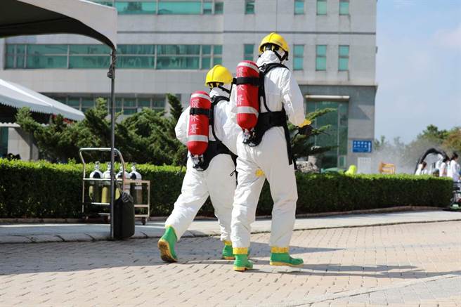 新竹市毒灾暨空污联合防救，公私合作现场演练。（新竹市政府提供／王惠慧新竹传真）