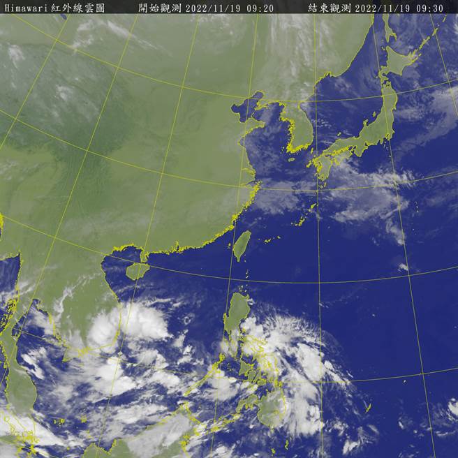 中央氣象局預報指出，今天（19日）各地大多為晴到多雲、溫暖穩定的天氣，北臺灣雲量較多，大臺北山區及東半部偶有零星短暫雨，東北部地區局部降雨較為持續，有大雨出現的機率；溫度方面，各地高溫大多可以來到27至32度，中午前後體感偏熱，基隆北海岸及東北部地區因雲量較多也易下雨，高溫約為25、26度；而各地低溫普遍為20至23度，中南部應注意日夜溫差較大，早晚外出請注意添加衣物。（翻攝自中央氣象局／林良齊台北傳真）